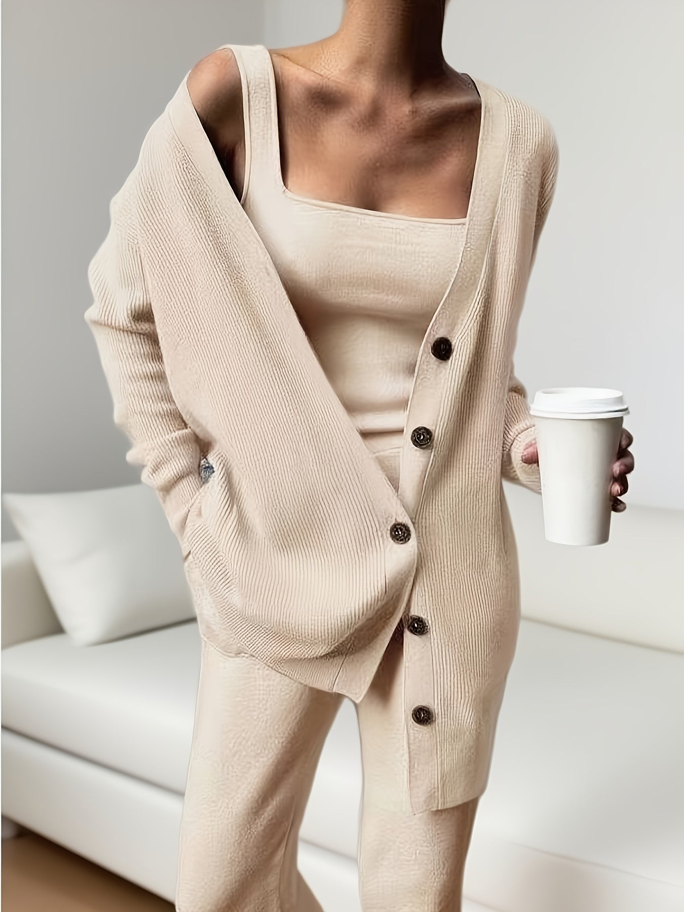 SCACTO Women's Casual Three Piece Set Jacket Vest Pants