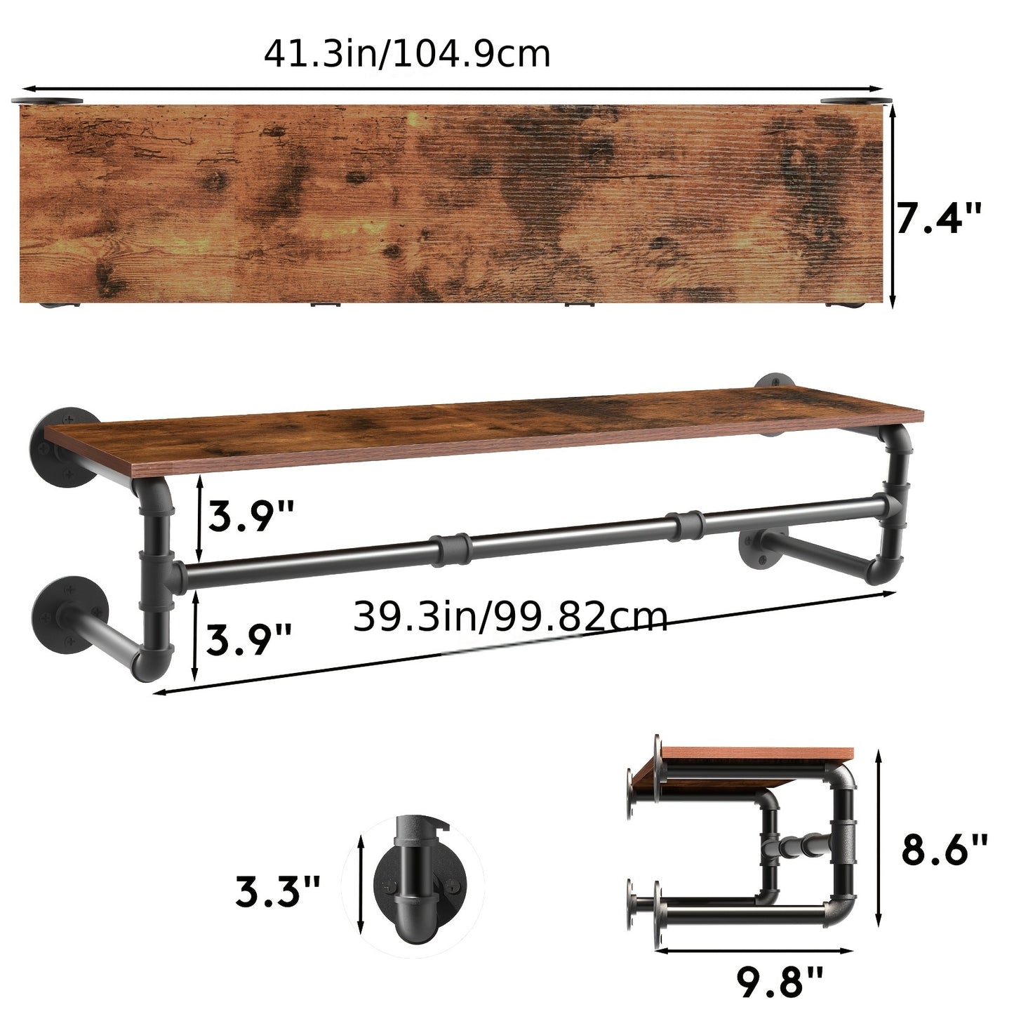 AESOME Industrial Pipe-Style Wall Mounted Clothes Rack With Shelf