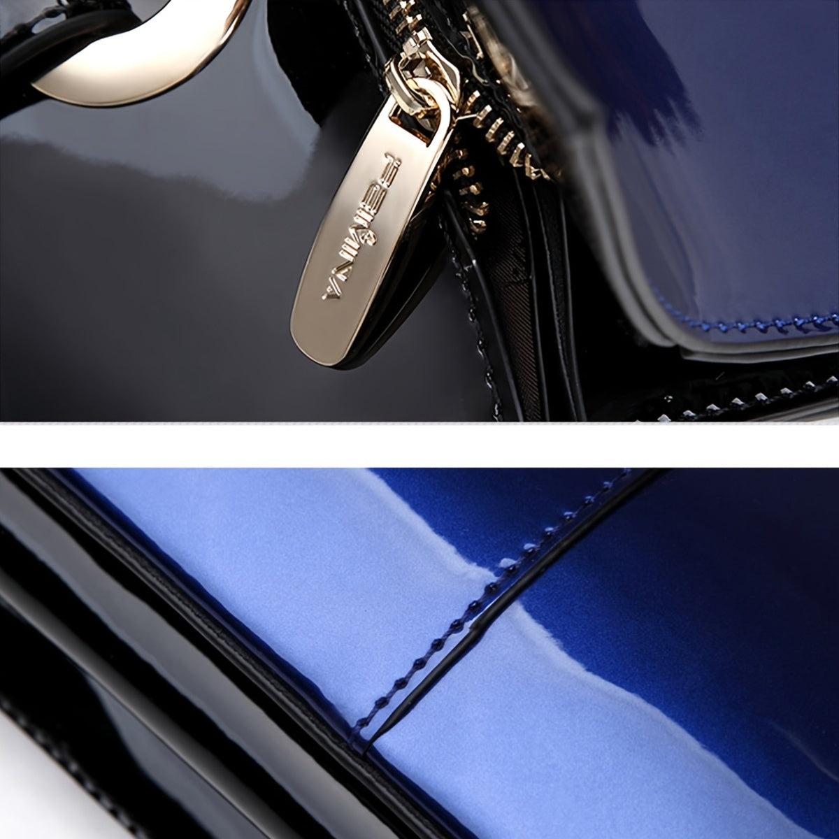 Genuine Leather Tote Bag Patent Leather, Multi-Compartment Laptop-Compartment Case