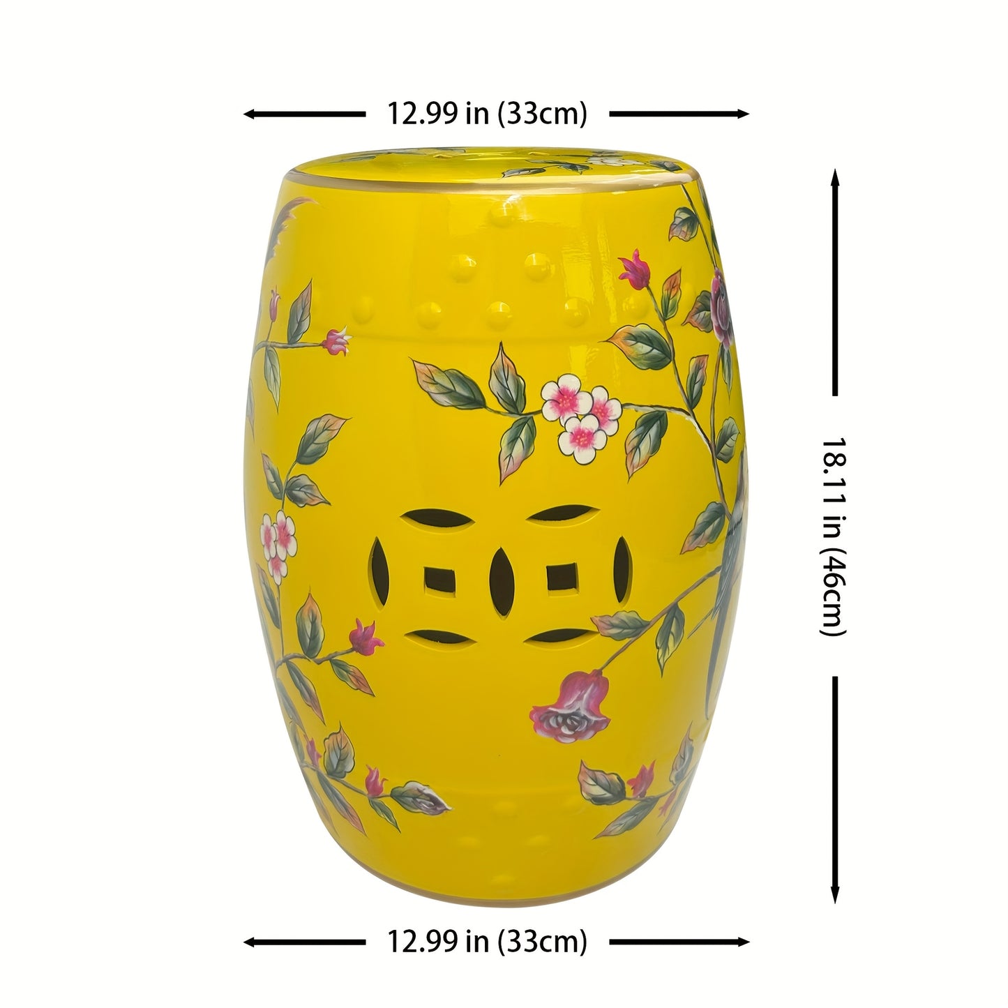 Ceramic Drum Stool Asian Classical Style Ornate Bird Blossom